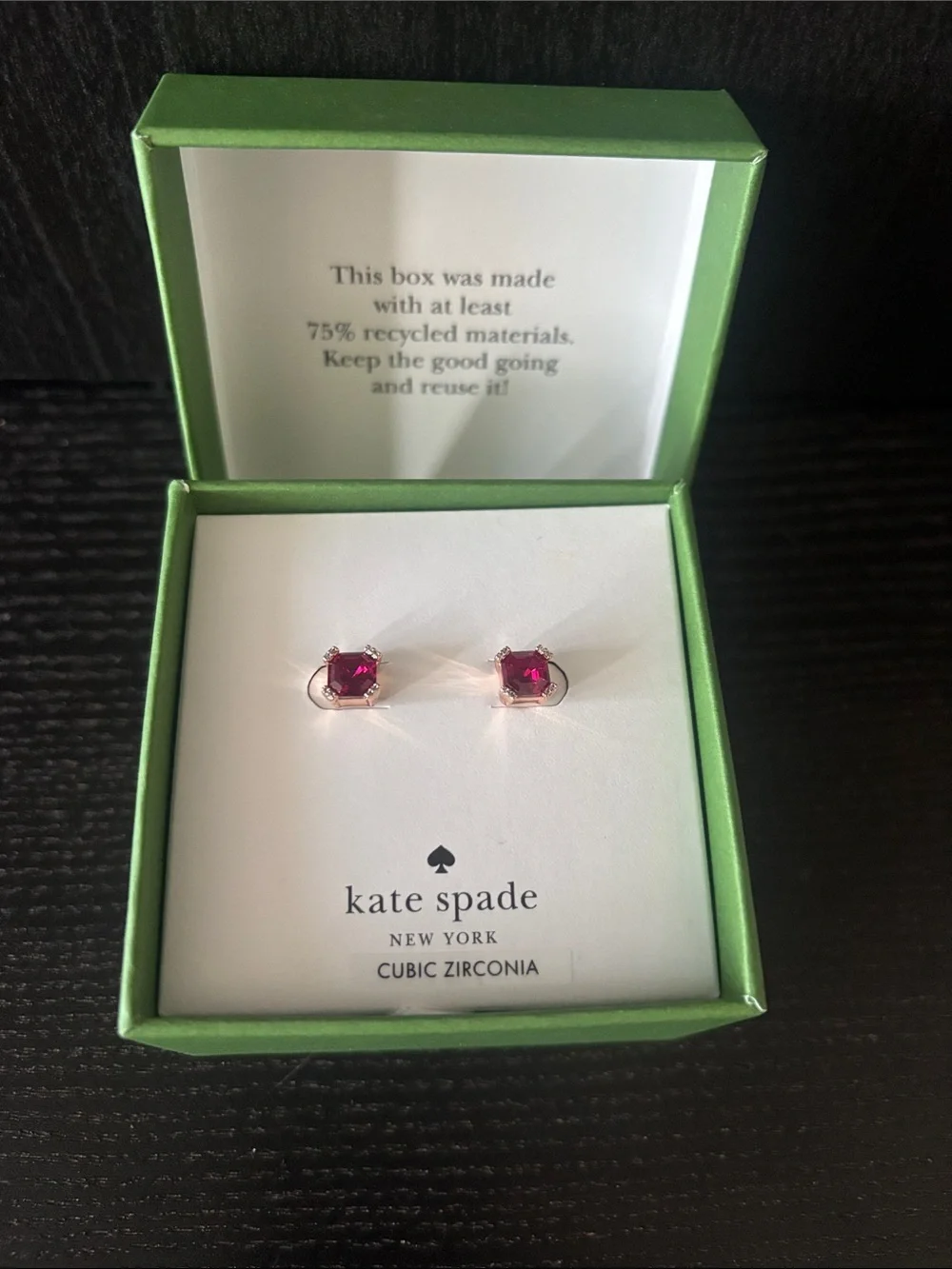kate spade Deep Pink Square Cubic Zirconia Stud Earrings
